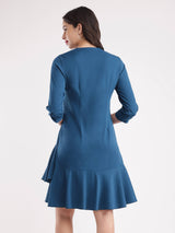 Ruffle Placket Detail Dress - Teal