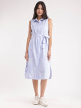 Cotton Striped Dress - Blue And White