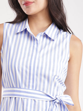 Cotton Striped Dress - Blue And White