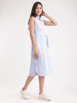 Cotton Striped Dress - Blue And White