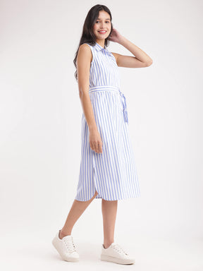 Cotton Striped Dress - Blue And White