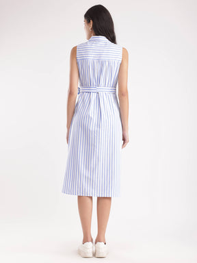 Cotton Striped Dress - Blue And White