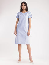 Textured Cotton Shift Dress - Blue