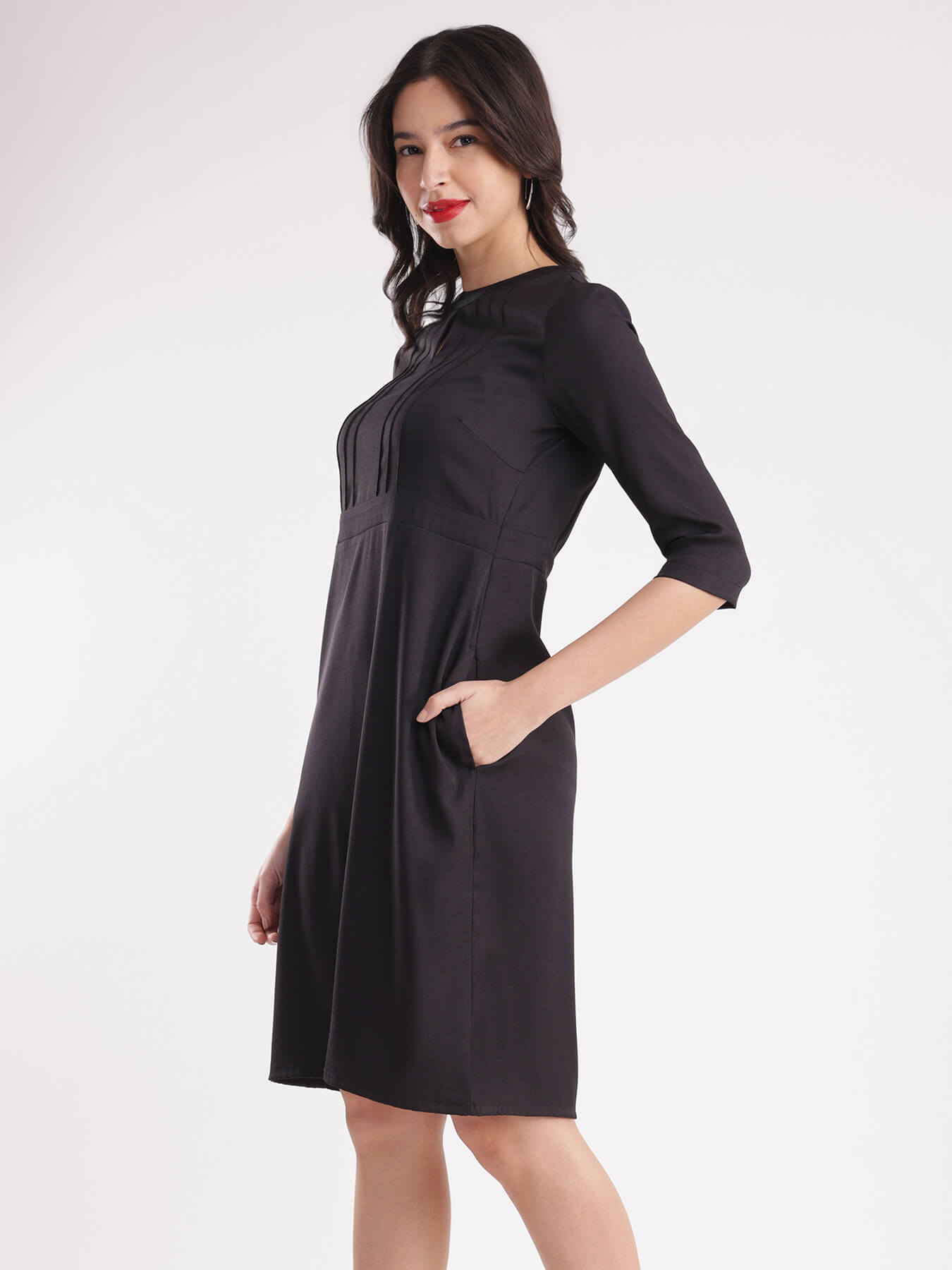 A-Line Solid Dress - Black