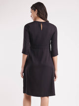 A-Line Solid Dress - Black