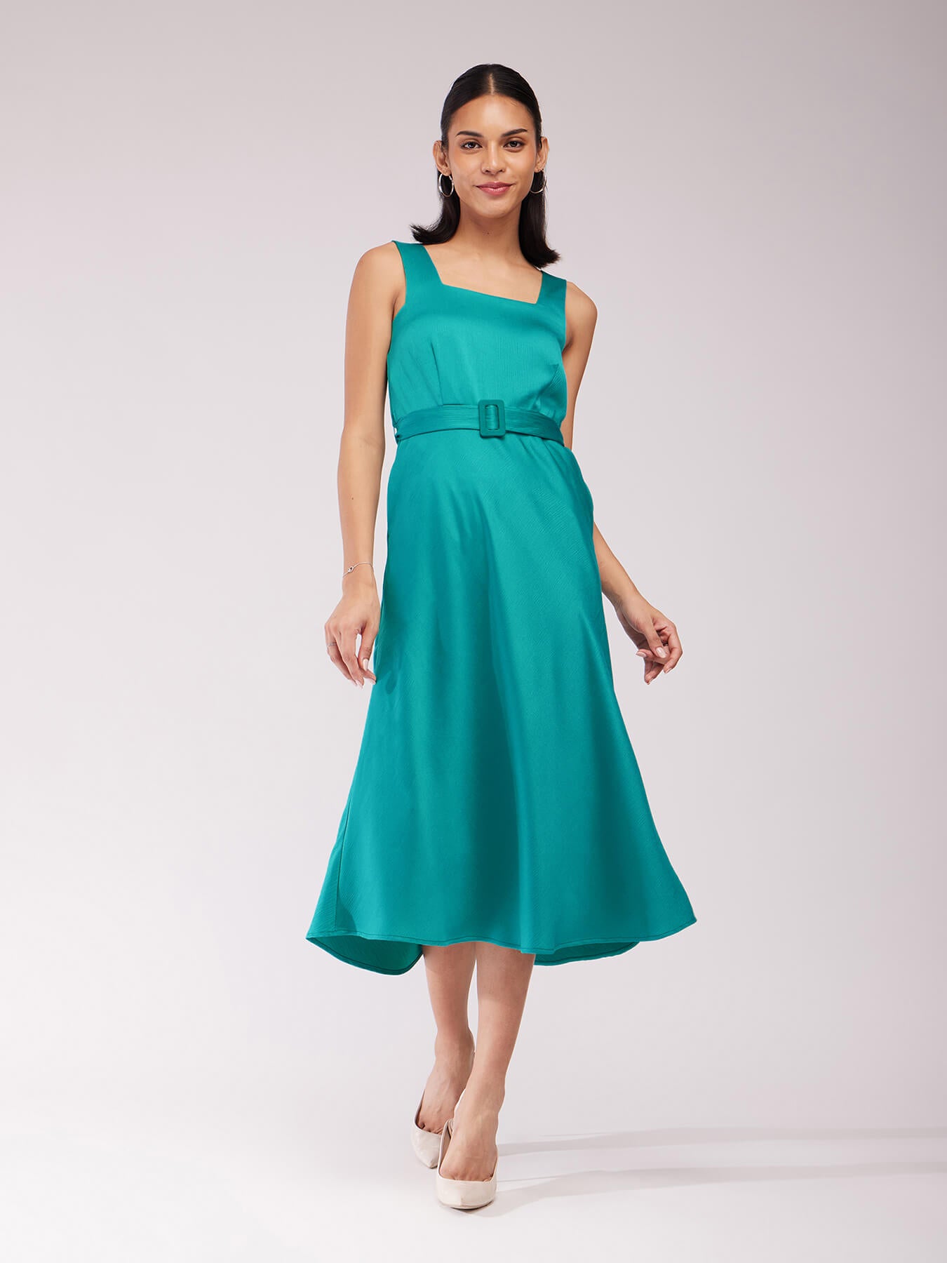 Satin Midi Dress - Teal