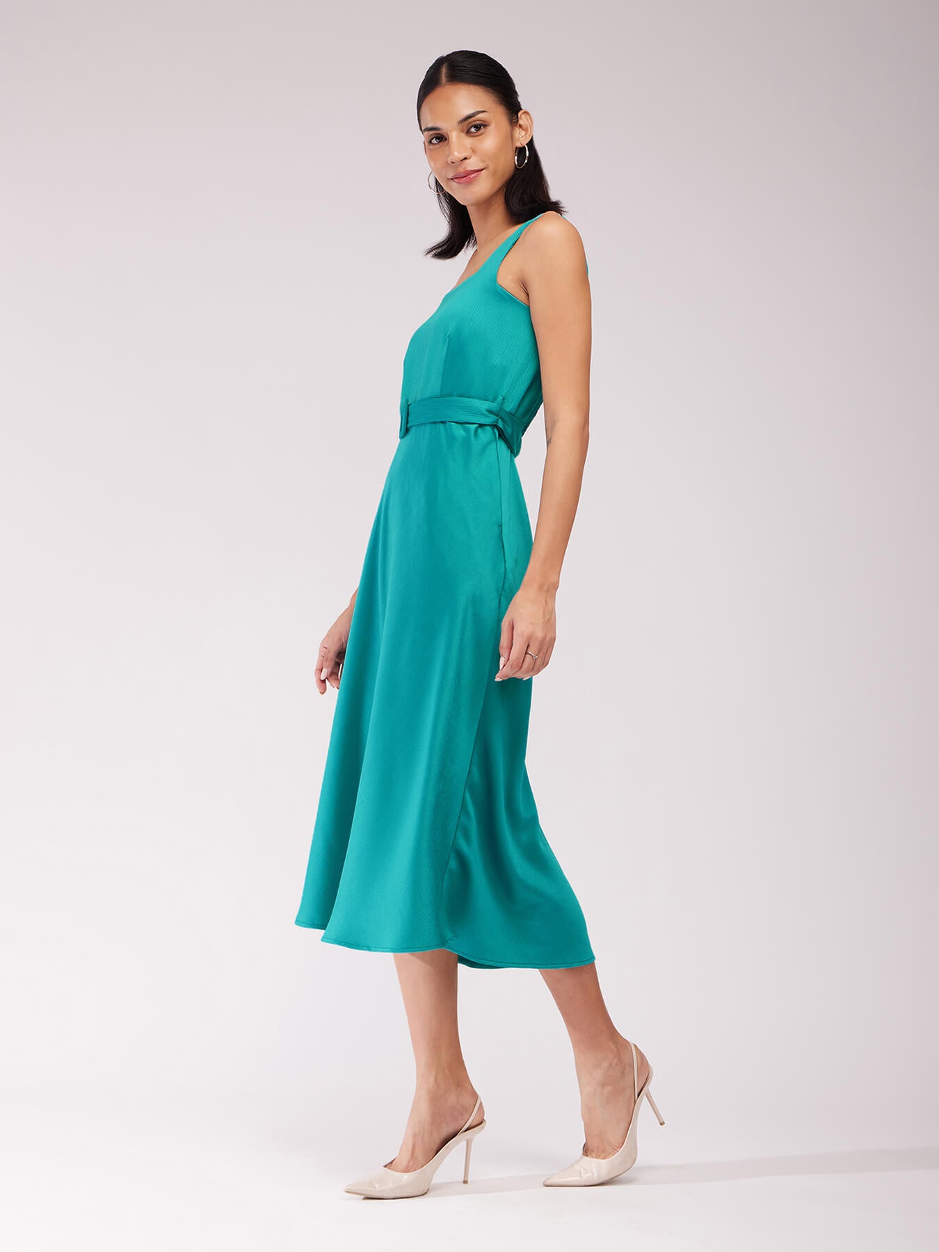 Satin Midi Dress - Teal