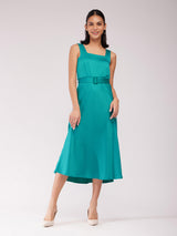 Satin Midi Dress - Teal