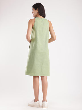 Linen A-line Dress - Sap Green