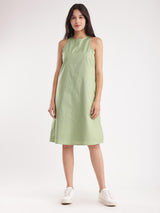 Linen A-line Dress - Sap Green