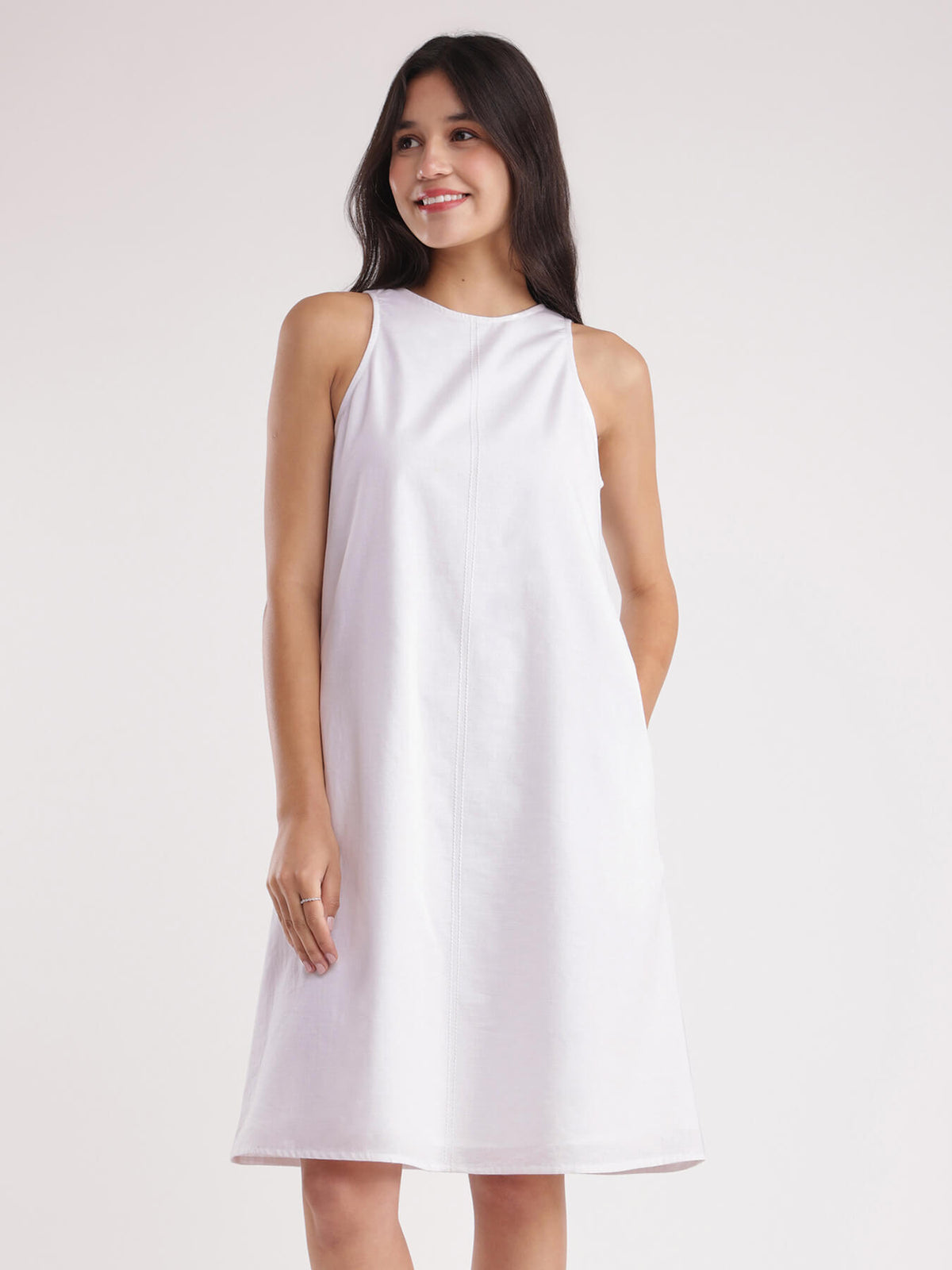 Linen A-line Dress - White