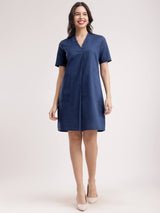 Linen Shift Dress - Navy Blue