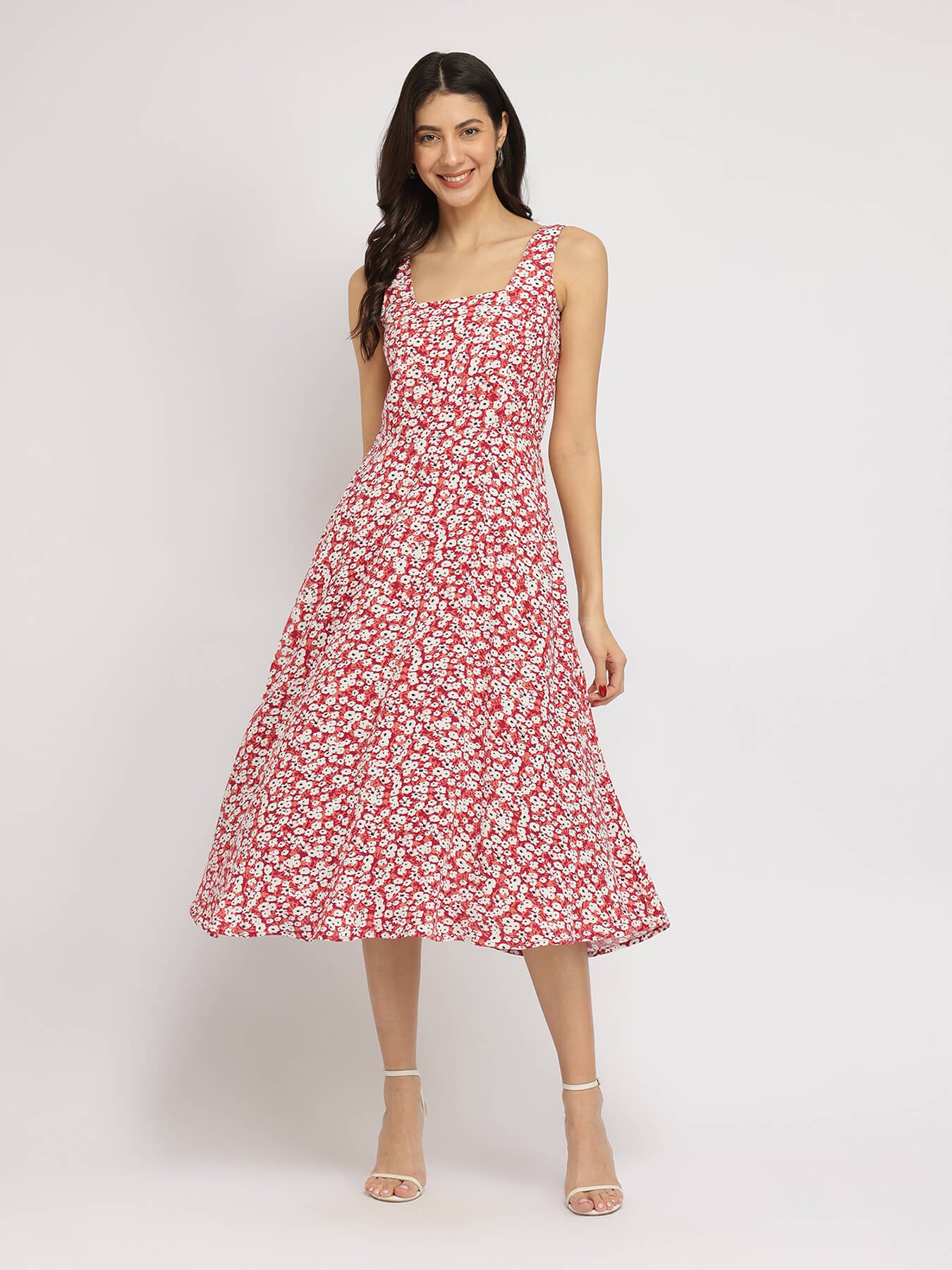 Fit And Flare Midi Dress - Maroon