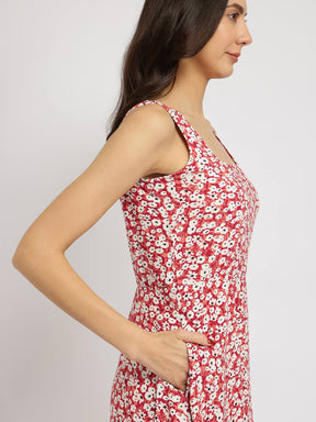 Fit And Flare Midi Dress - Maroon