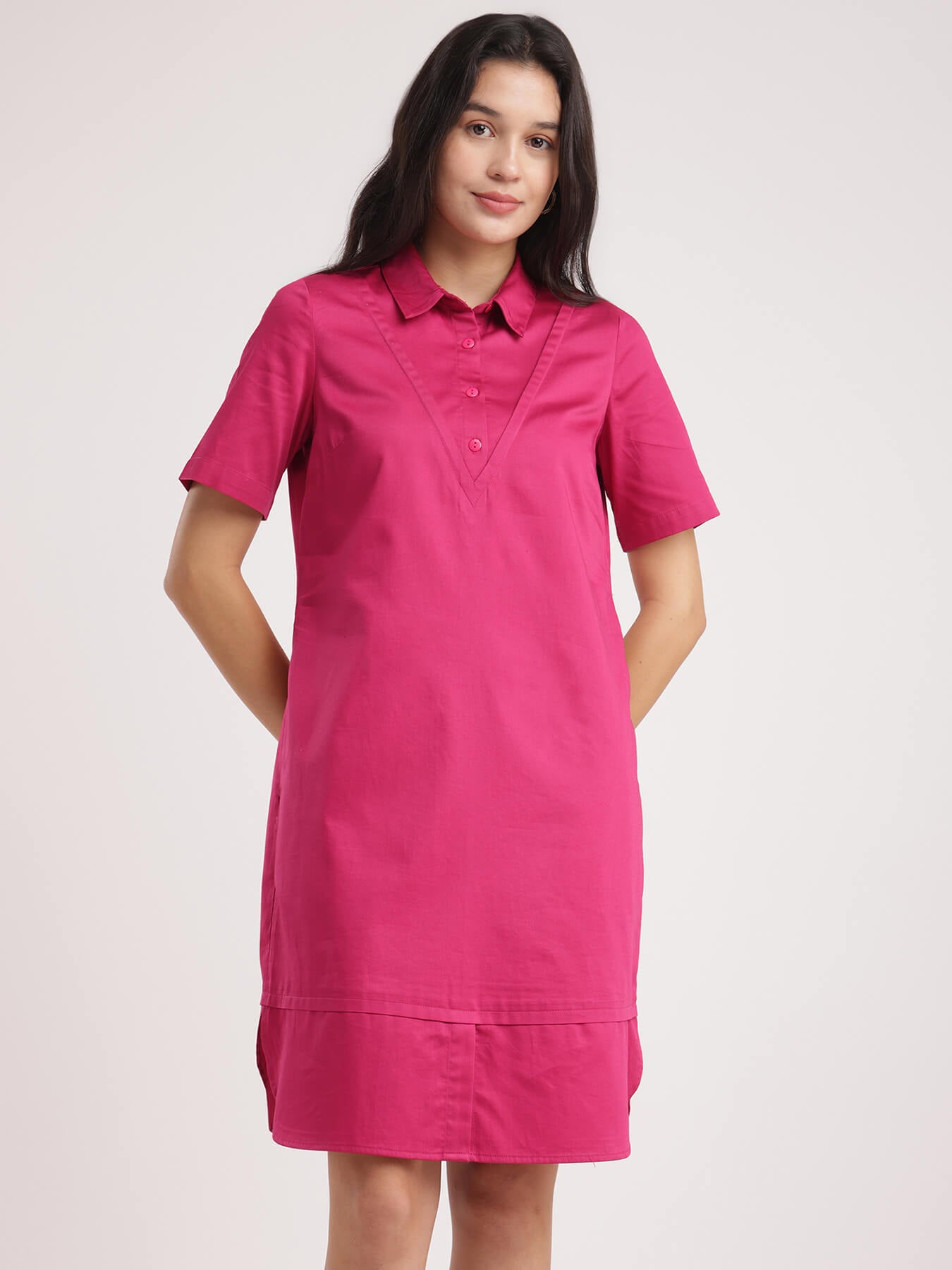 Cotton Shirt Dress - Fuchsia