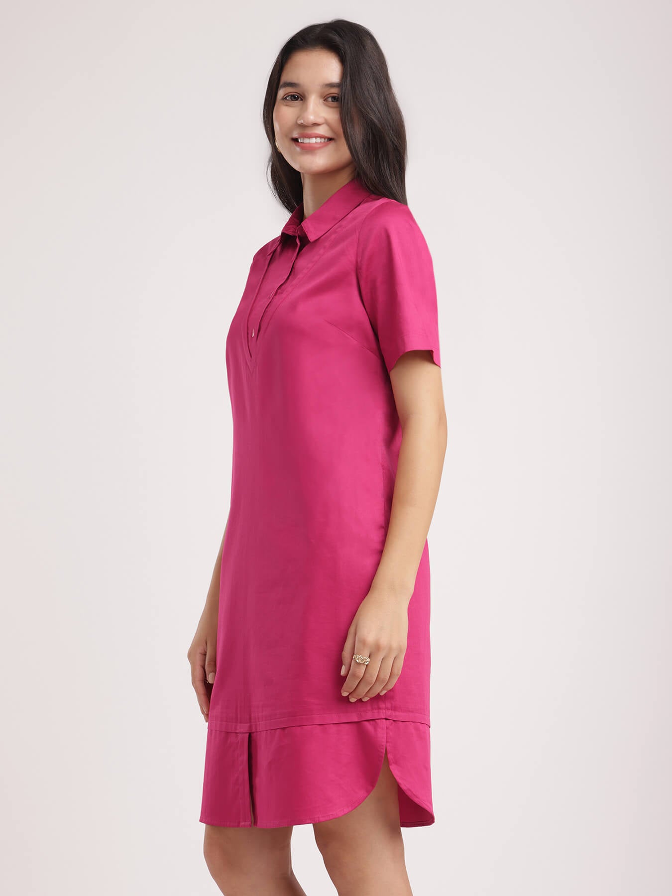 Cotton Shirt Dress - Fuchsia