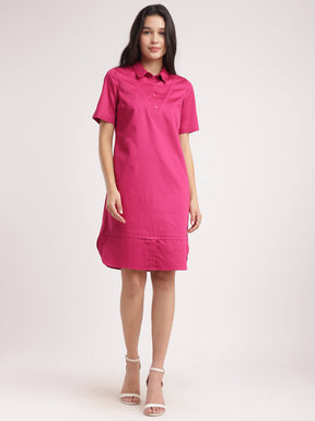 Cotton Shirt Dress - Fuchsia