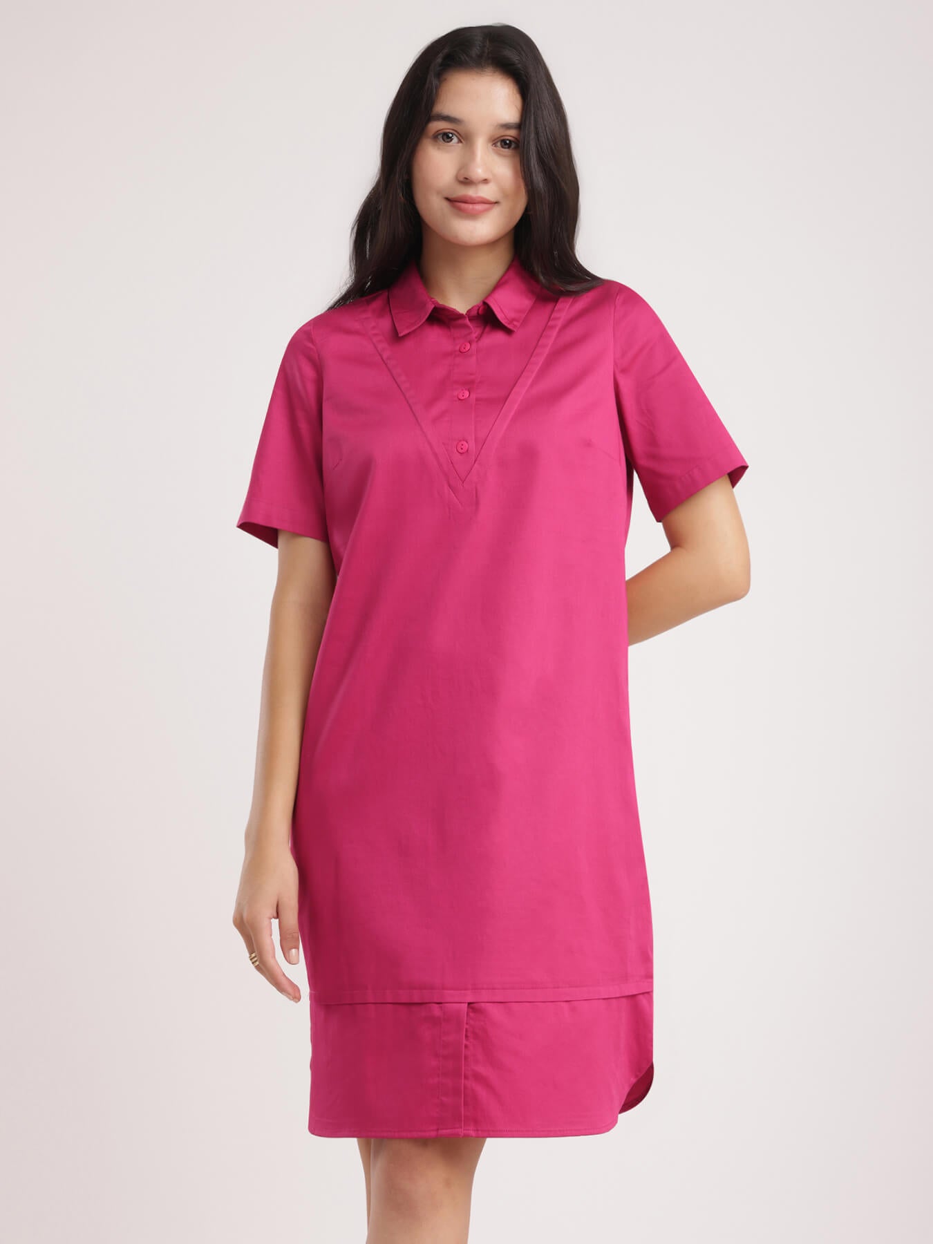 Cotton Shirt Dress - Fuchsia