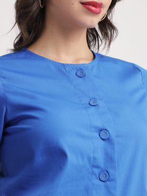 Cotton Shirt Dress - Royal Blue