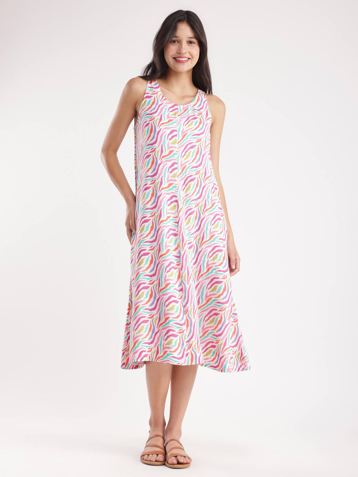 Abstract Print Midi Dress - Multicolour