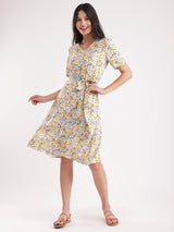 Floral Fit And Flare Dress - Multicolour