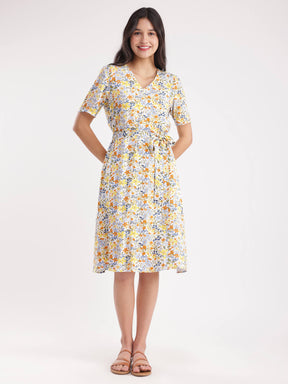 Floral Fit And Flare Dress - Multicolour