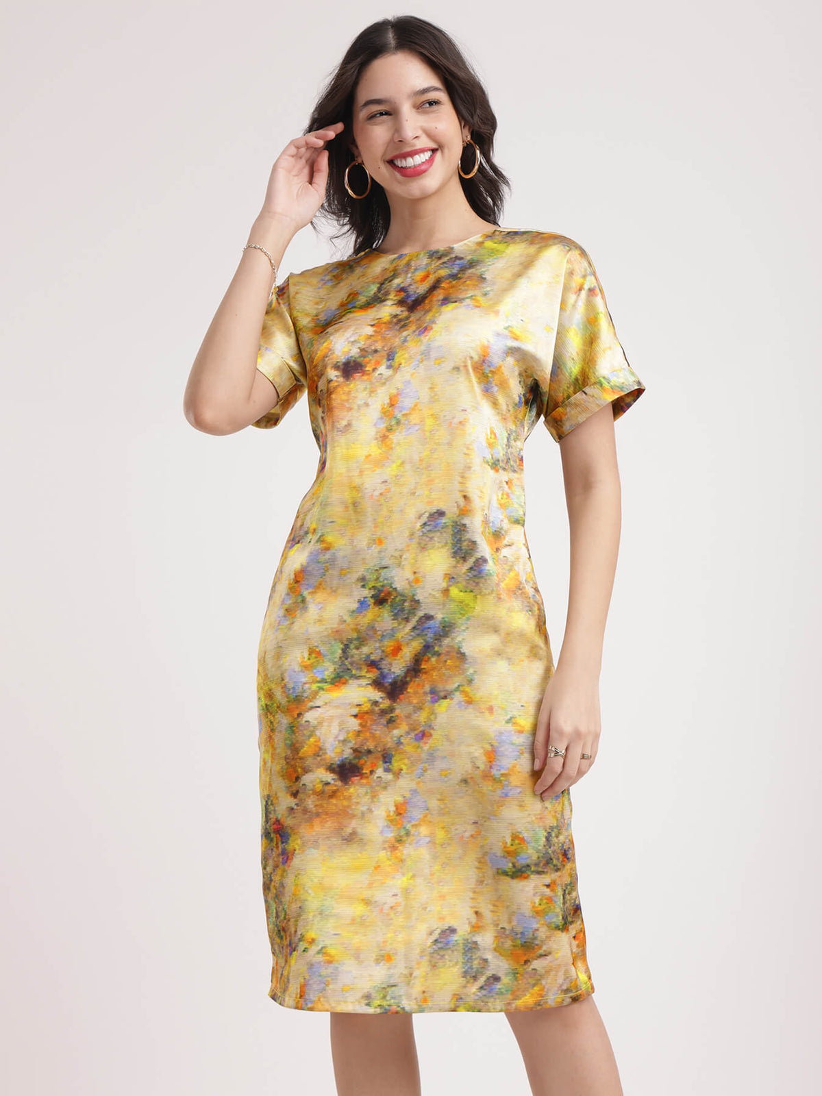 Satin Drop Shoulder Dress - Multicolour