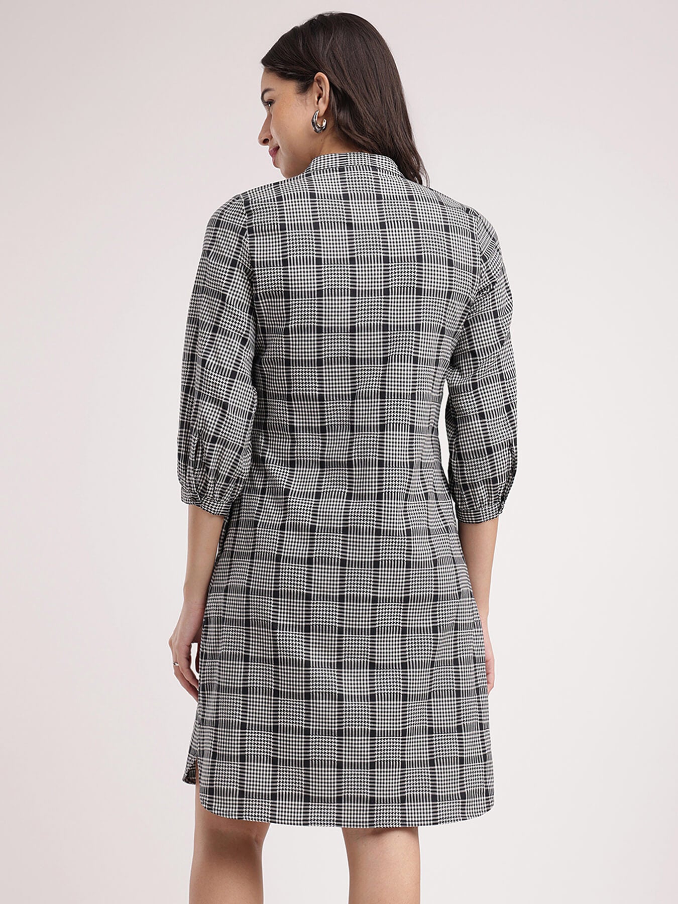 Cotton Checkered Dress - Black And White