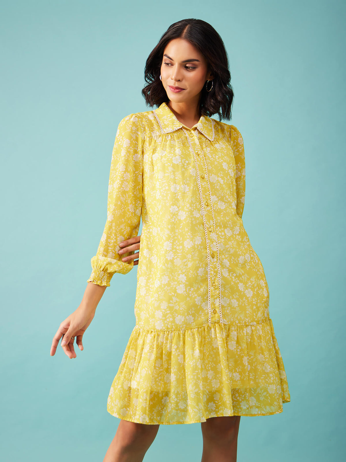 Floral Tiered Dress - Yellow