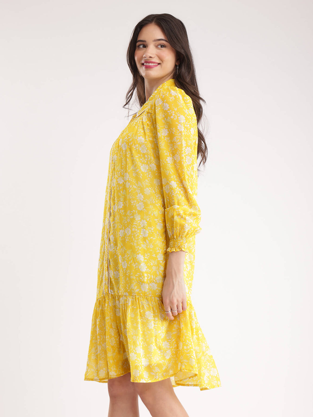 Floral Tiered Dress - Yellow