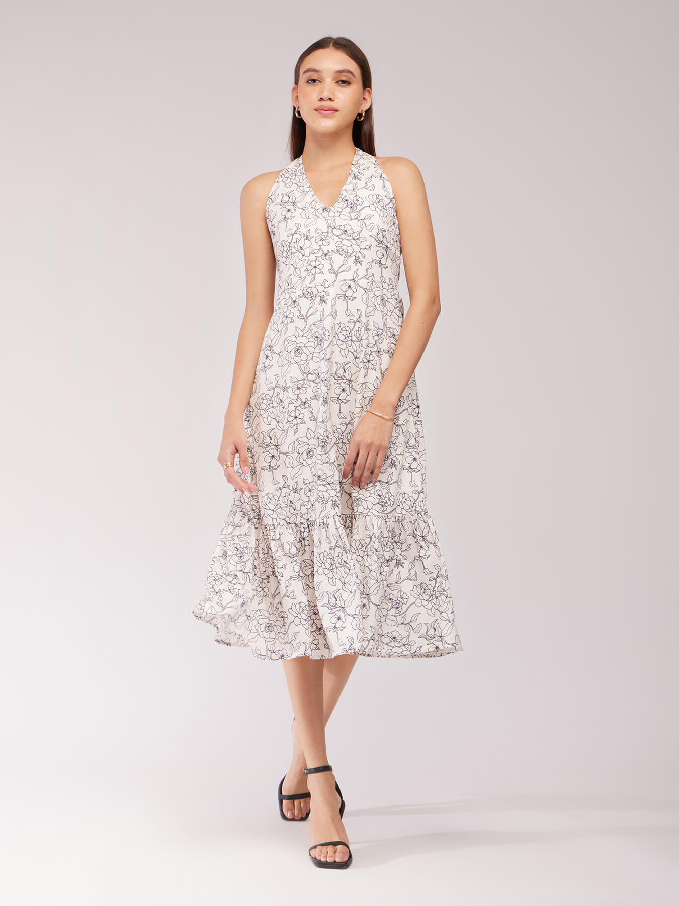 Floral Tiered Dress - Off White