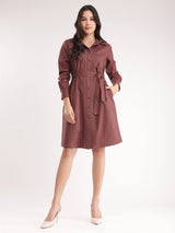 Linen Shirt Dress - Brown