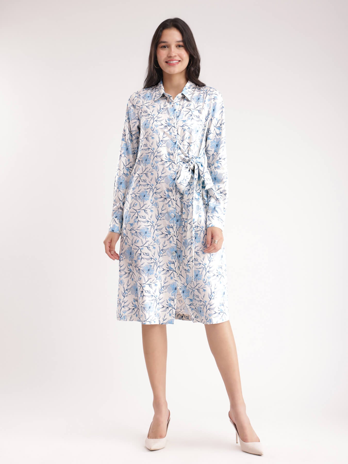 Floral Shirt Dress - White