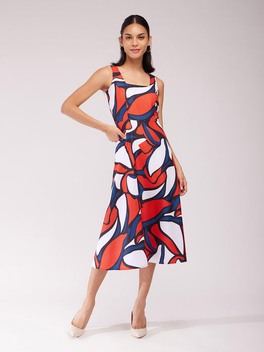 Square Neck Midi Dress - Orange