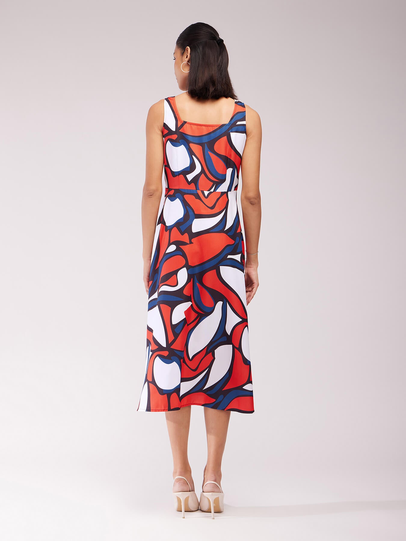 Square Neck Midi Dress - Orange