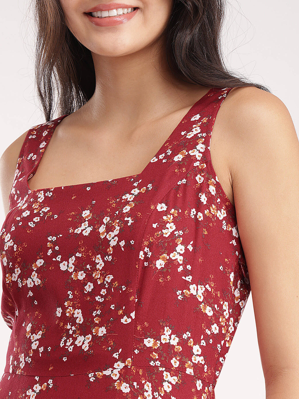 Floral Fit And Flare Dress - Red