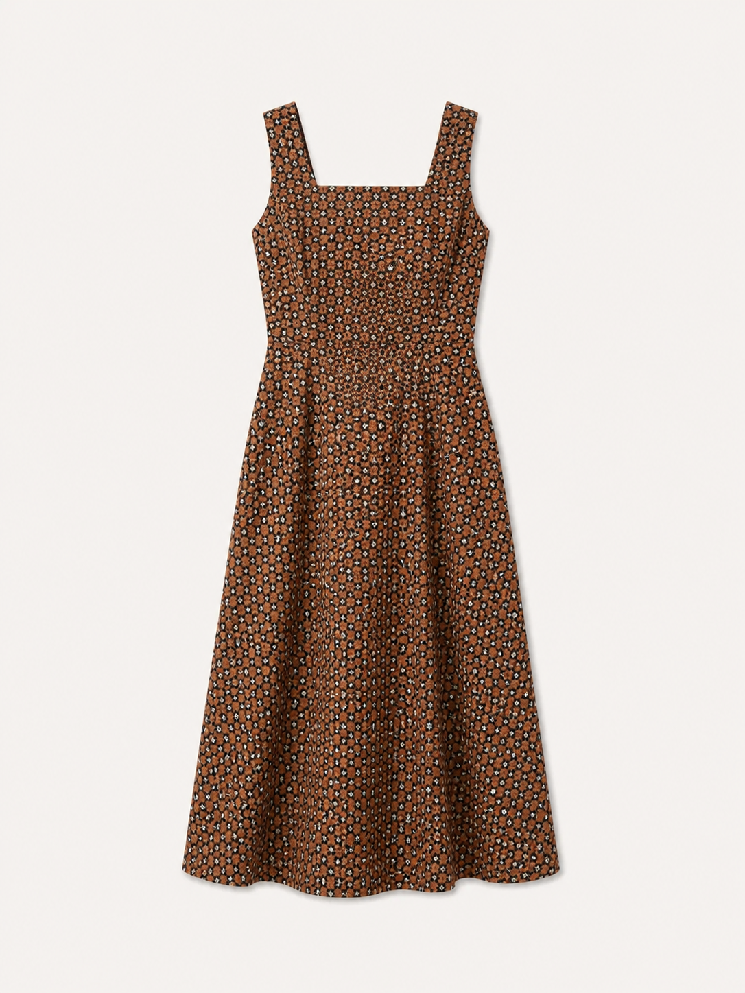 Abstract Print Midi Dress - Brown