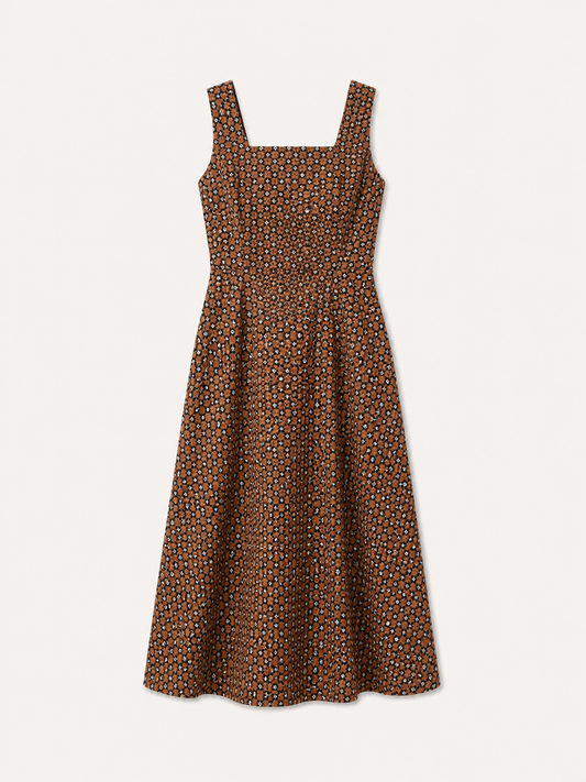 Abstract Print Midi Dress - Brown