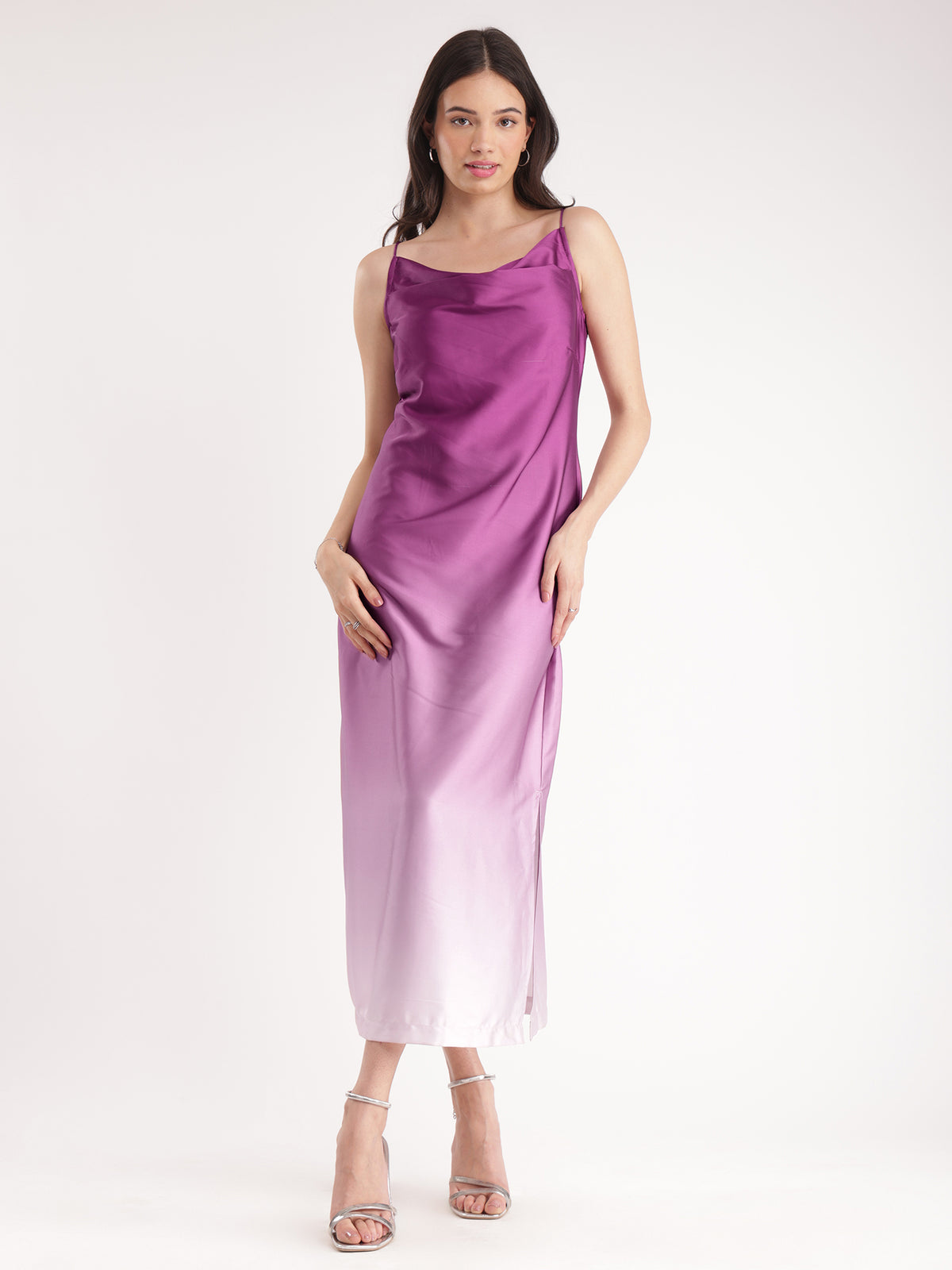 Stretch Satin Ombre Dress - Purple