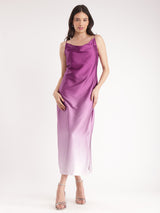 Stretch Satin Ombre Dress - Purple