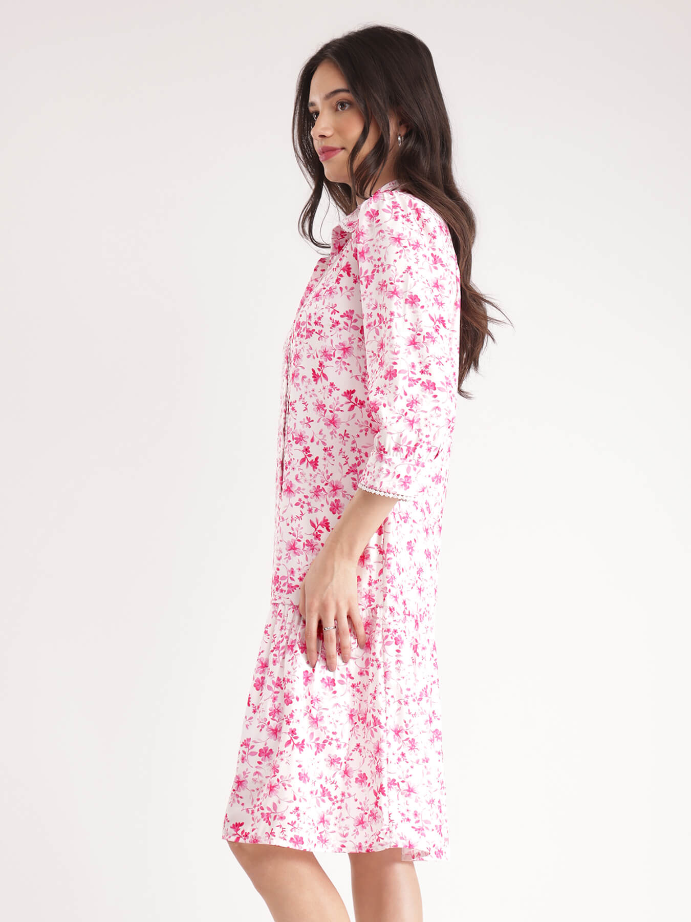 Floral Shirt Dress - White
