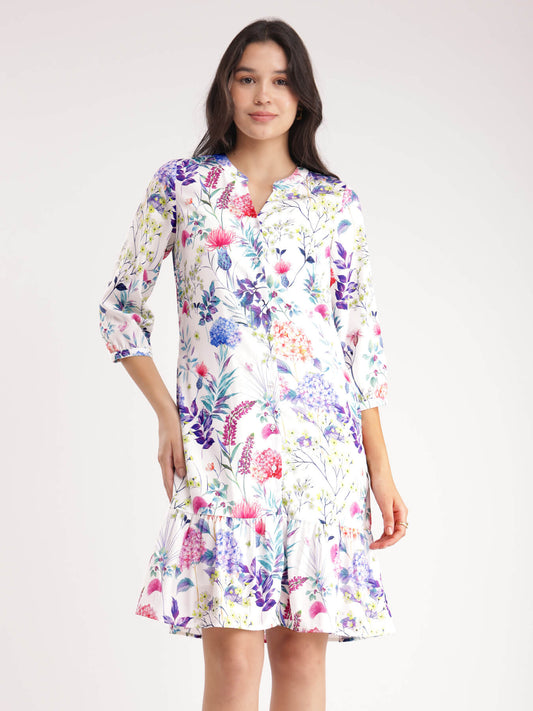 Floral Button Down Dress - White