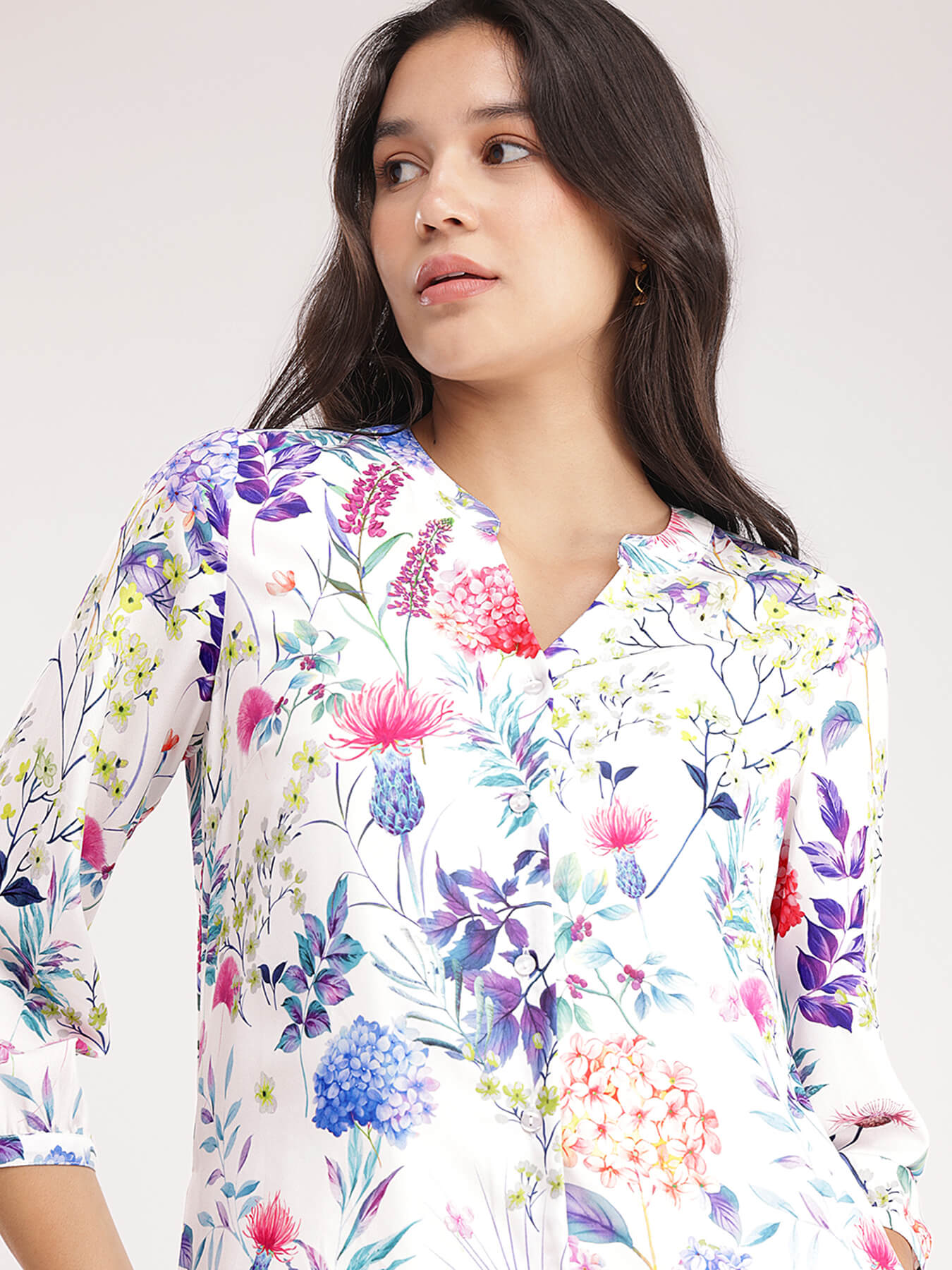 Floral Button Down Dress - White