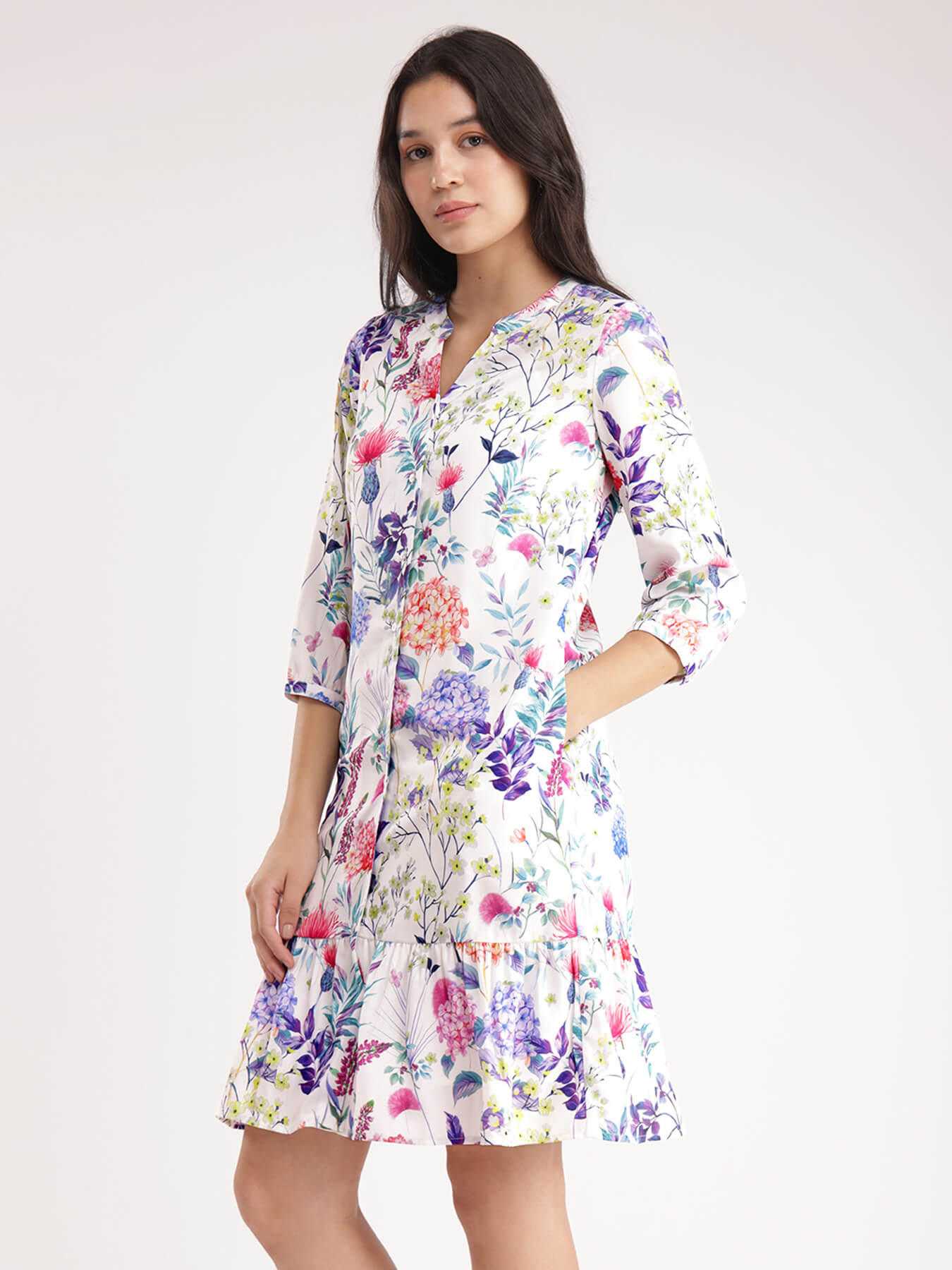 Floral Button Down Dress - White