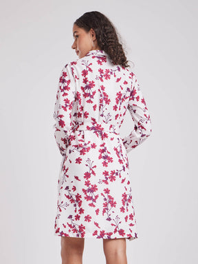 Floral Shirt Dress - Maroon And White