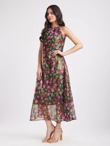 Lurex Chiffon Halter Neck Dress - Multicolour