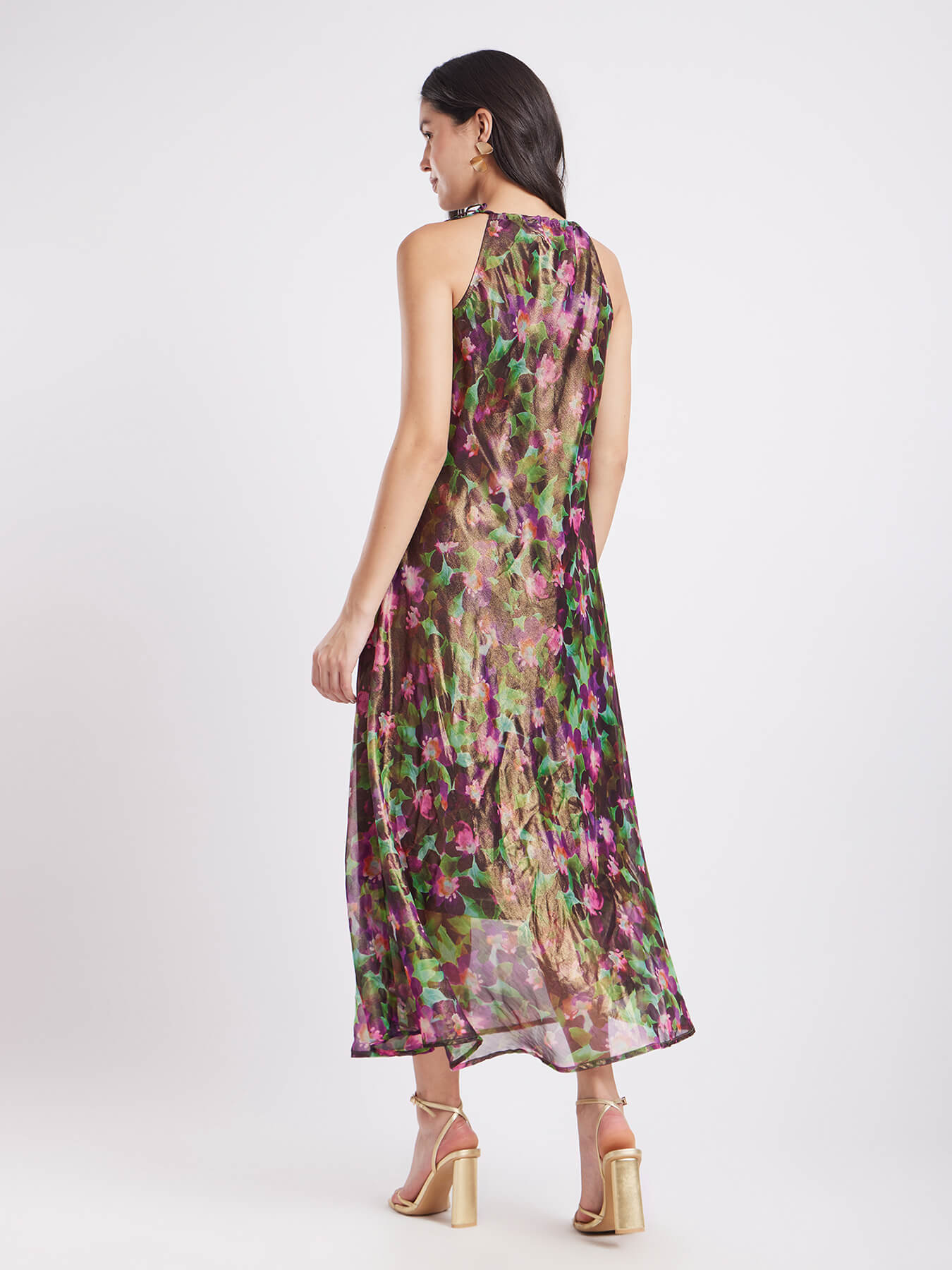 Lurex Chiffon Halter Neck Dress - Multicolour