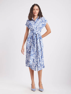 Floral Shirt Dress - Blue And White