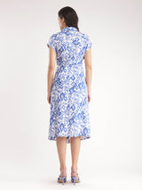 Floral Shirt Dress - Blue And White