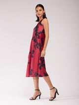 Satin Floral Dress - Maroon